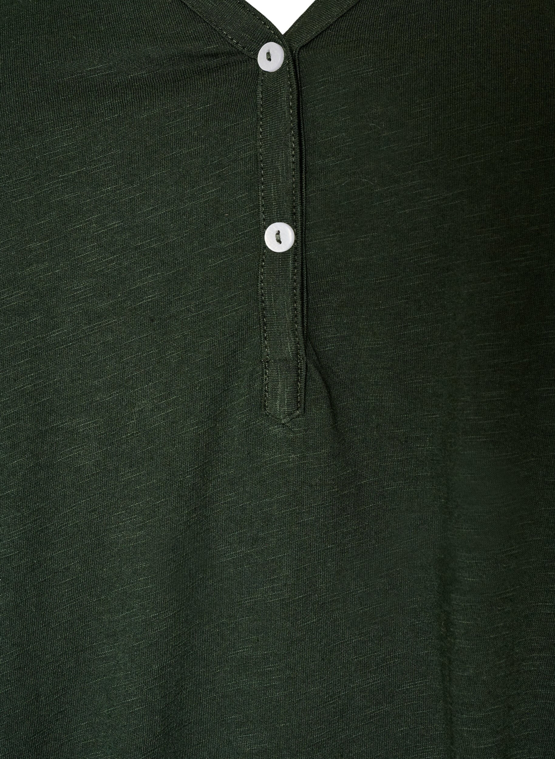 ZizziL&aring;ng&auml;rmad t-shirt med v-ringning och knappar, Gr&ouml;n, Packshot image number 2
