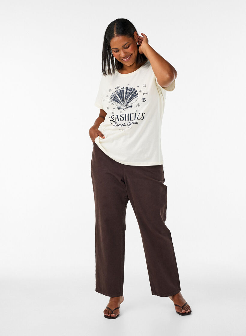 T-shirt i bomull med tryck, Vanilla, Model image number 1