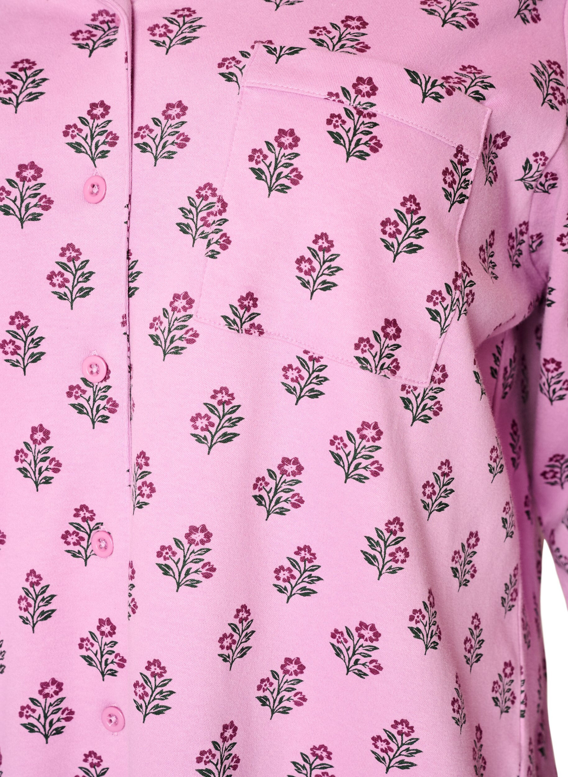 ZizziPyjamasskjorta i bomull med br&ouml;stficka, Rosa, Packshot image number 2
