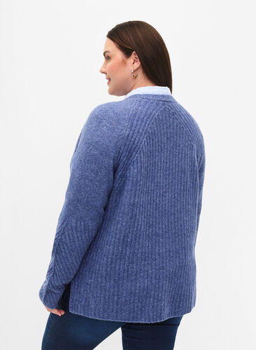 Stickad tröja med slits, Gray Blue Mel., Model image number 1