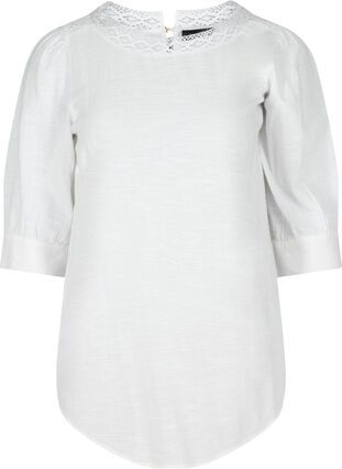 Tunika med 3/4 ärmar och spets, Bright White, Packshot image number 0