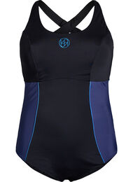 Sportbaddräkt med korsade axelband, Svart