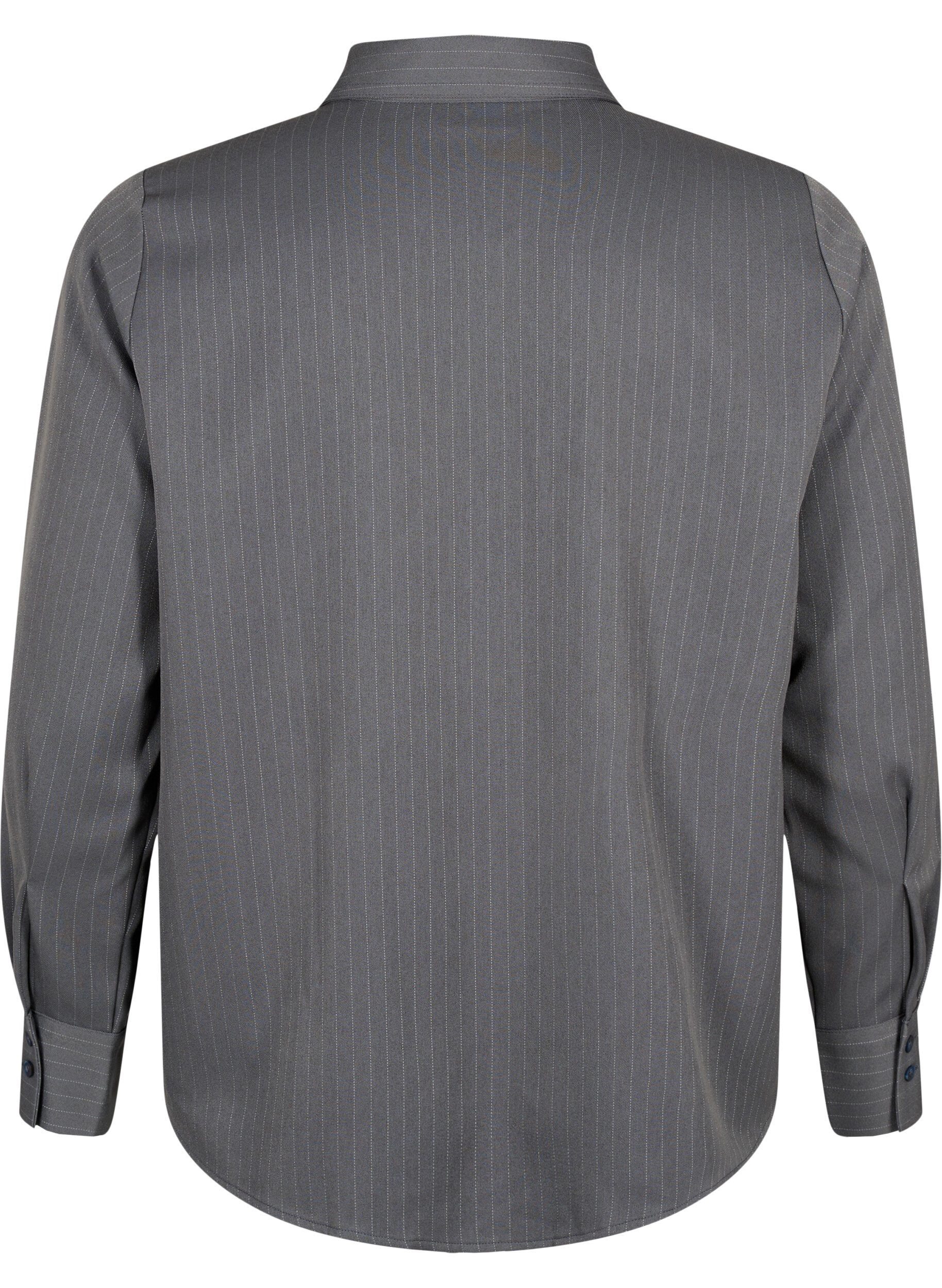 Zizzi Kritstrecksrandig skjorta med krage och br&ouml;stfickor, Dark Shadow Pin St., Packshot image number 1