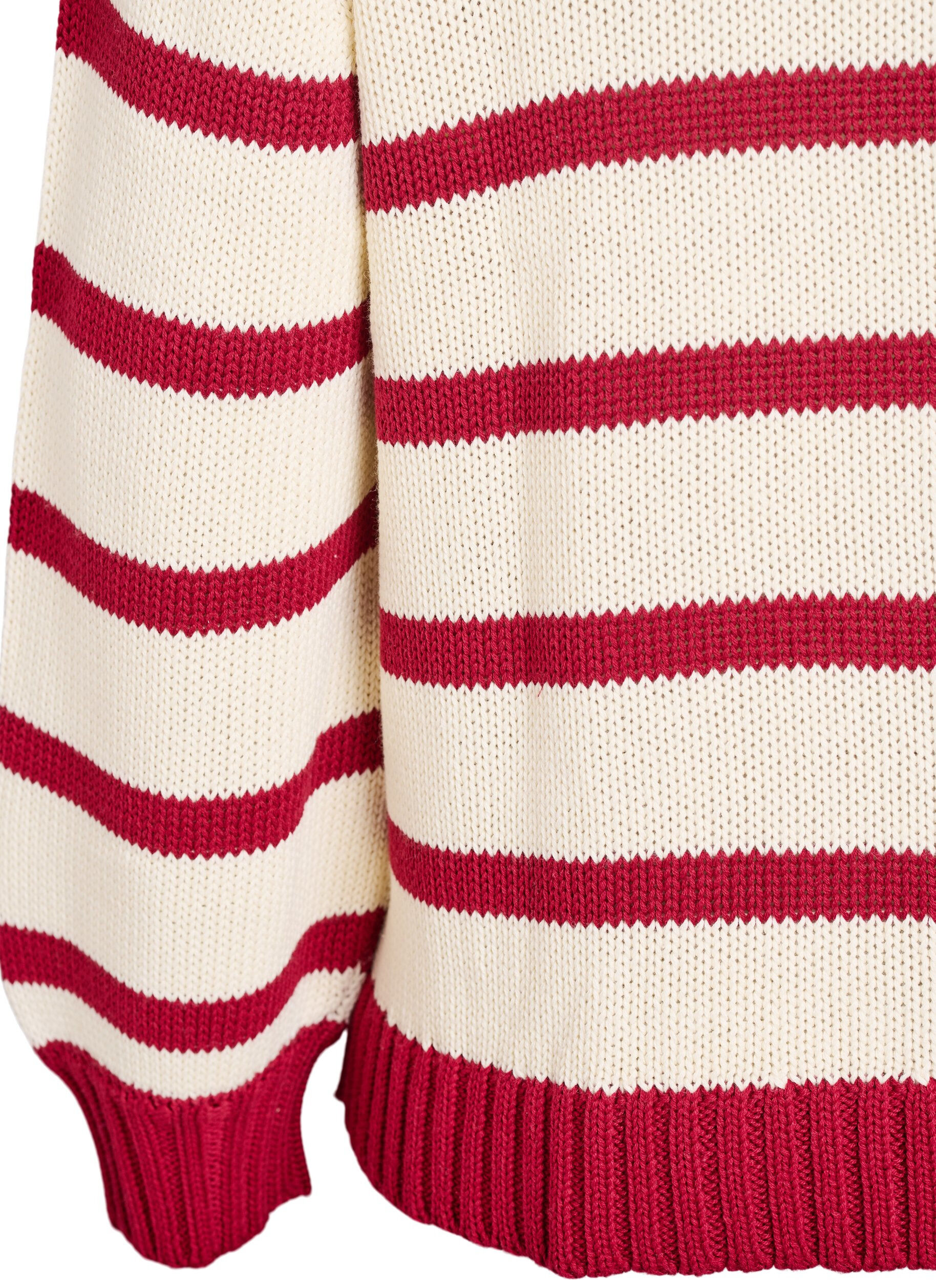 Zizzi Randig stickad blus med polokrage, Vanilla, Packshot image number 3