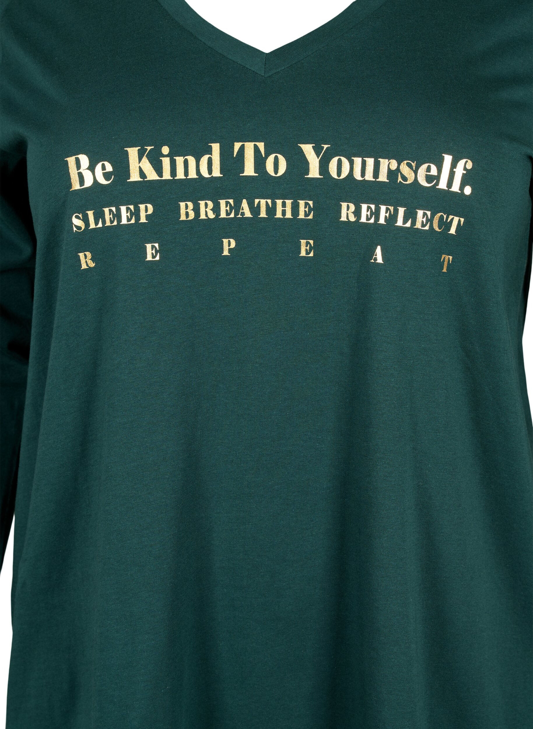 Zizzi Nattskjorta i bomull med textm&ouml;nster, Scarab, Packshot image number 2