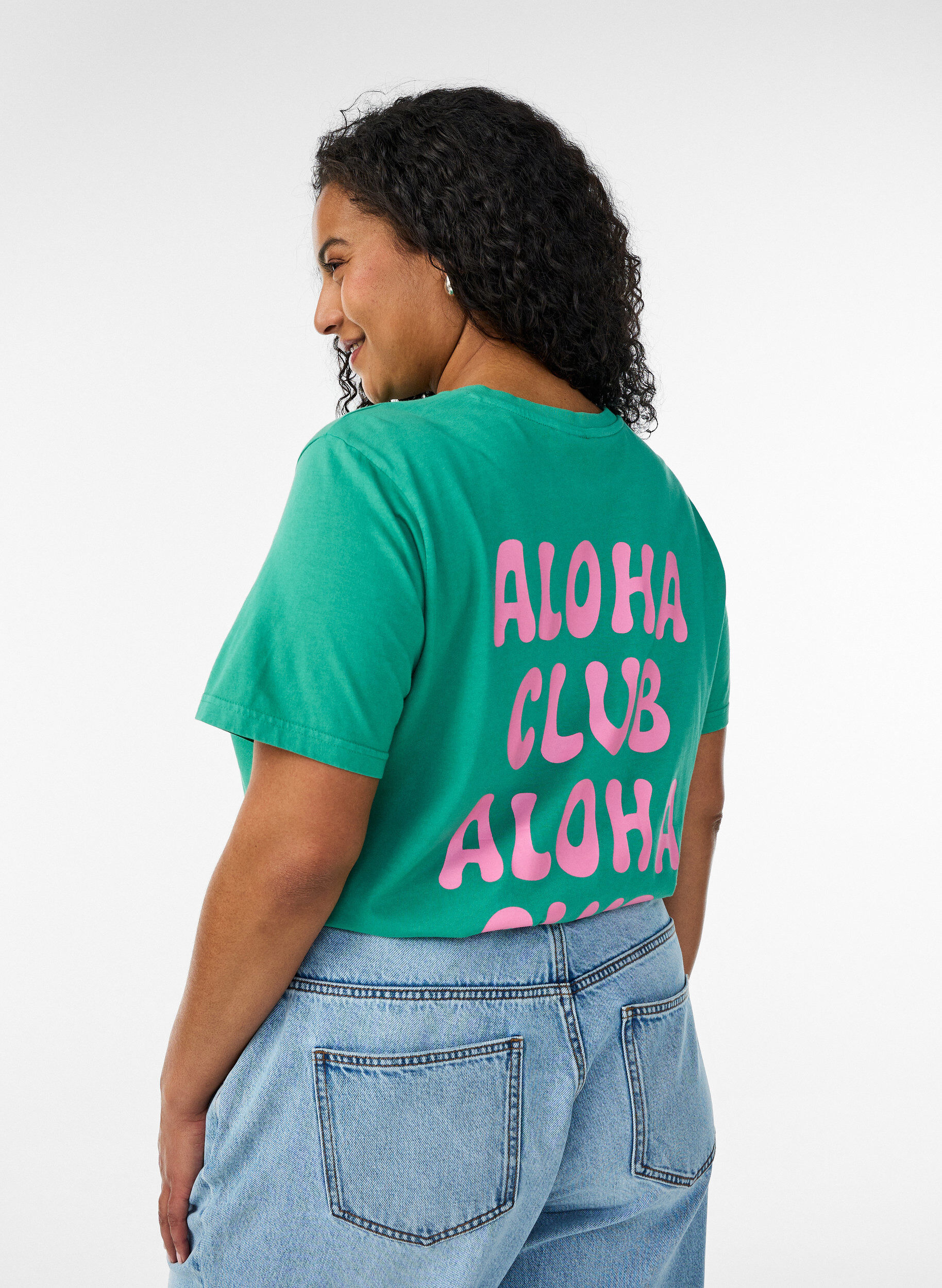 ZizziT-shirt i ekologisk bomull med tryck p&aring; ryggen, Gr&ouml;n, Model image number 2