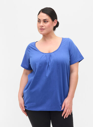 T-shirt i bomull med korta ärmar, Dazzling Blue, Model image number 0