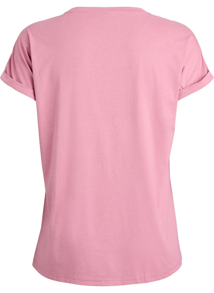 Kort&auml;rmad t-shirt i bomullsmix, Rosa, Packshot image number 1