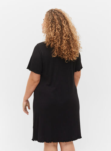 Kortärmad sovklänning med spets, Black, Model image number 1