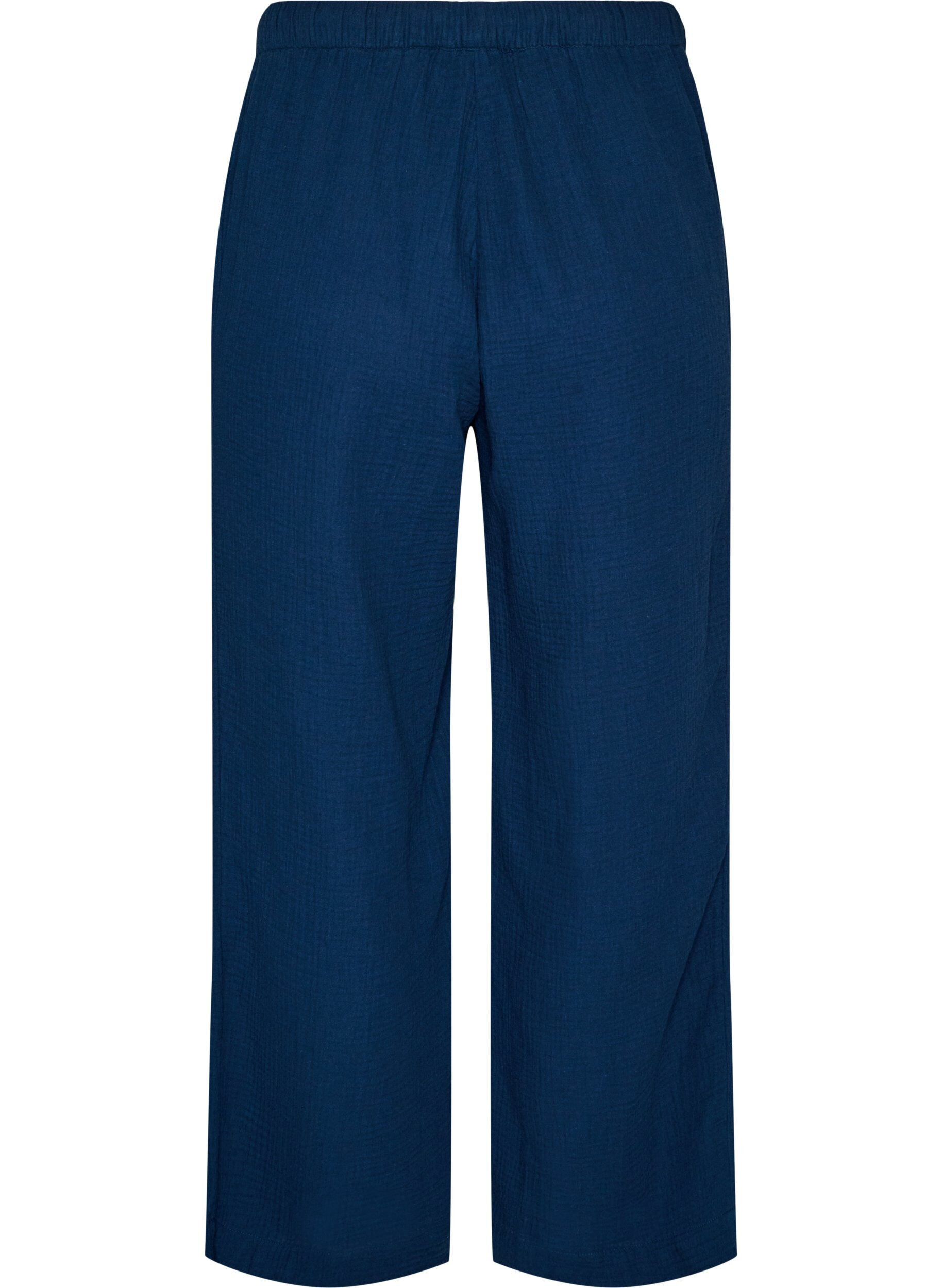 ZizziL&ouml;sa pyjamasbyxor i bomullsmuslin, Bl&aring;, Packshot image number 1