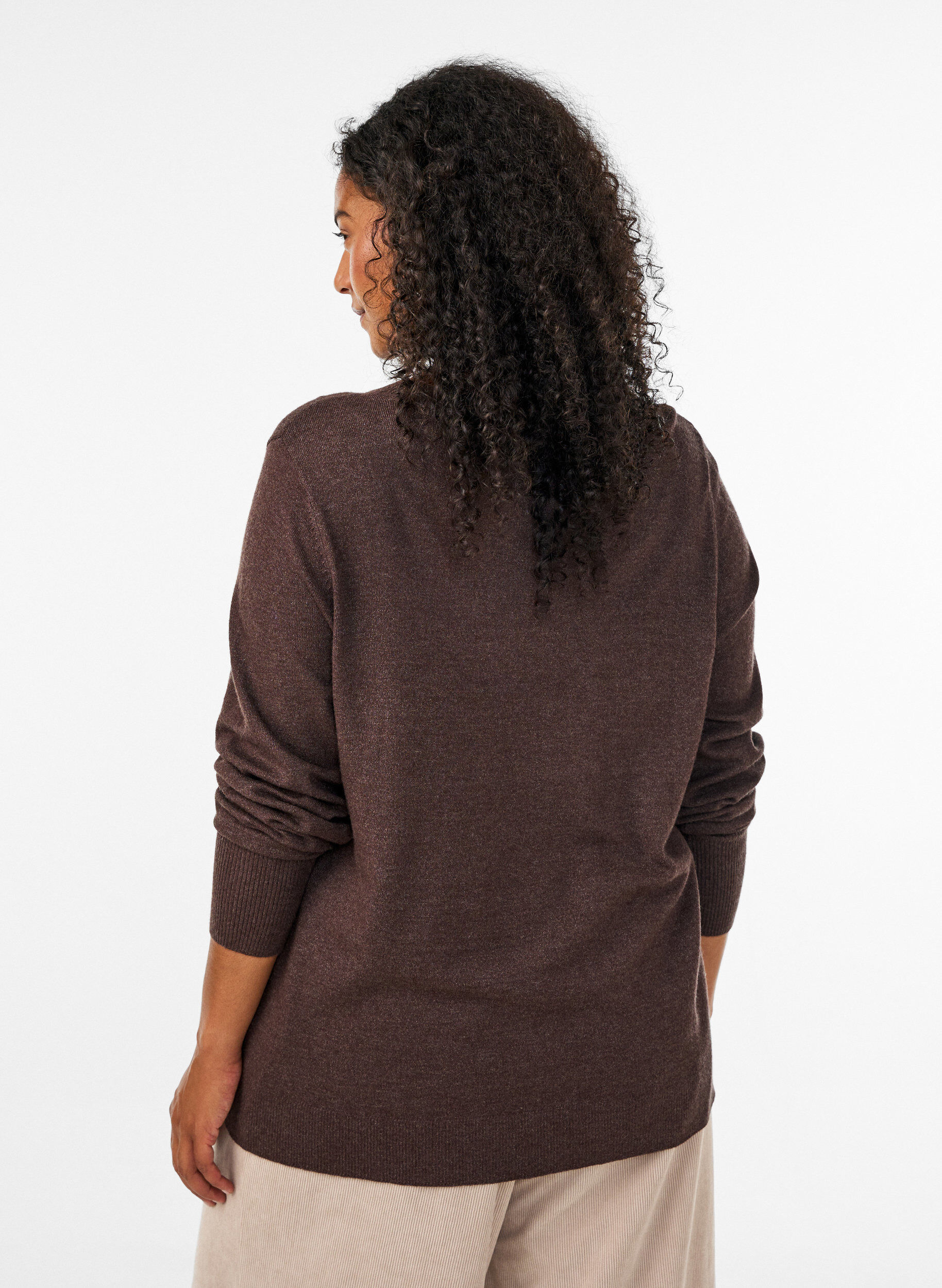 ZizziStickad blus med rund halsringning, Brun, Model image number 2