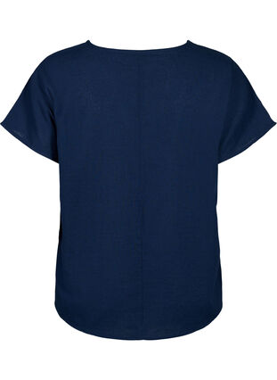 Kortärmad blus i bomullsmix med linne, Navy Blazer, Packshot image number 1
