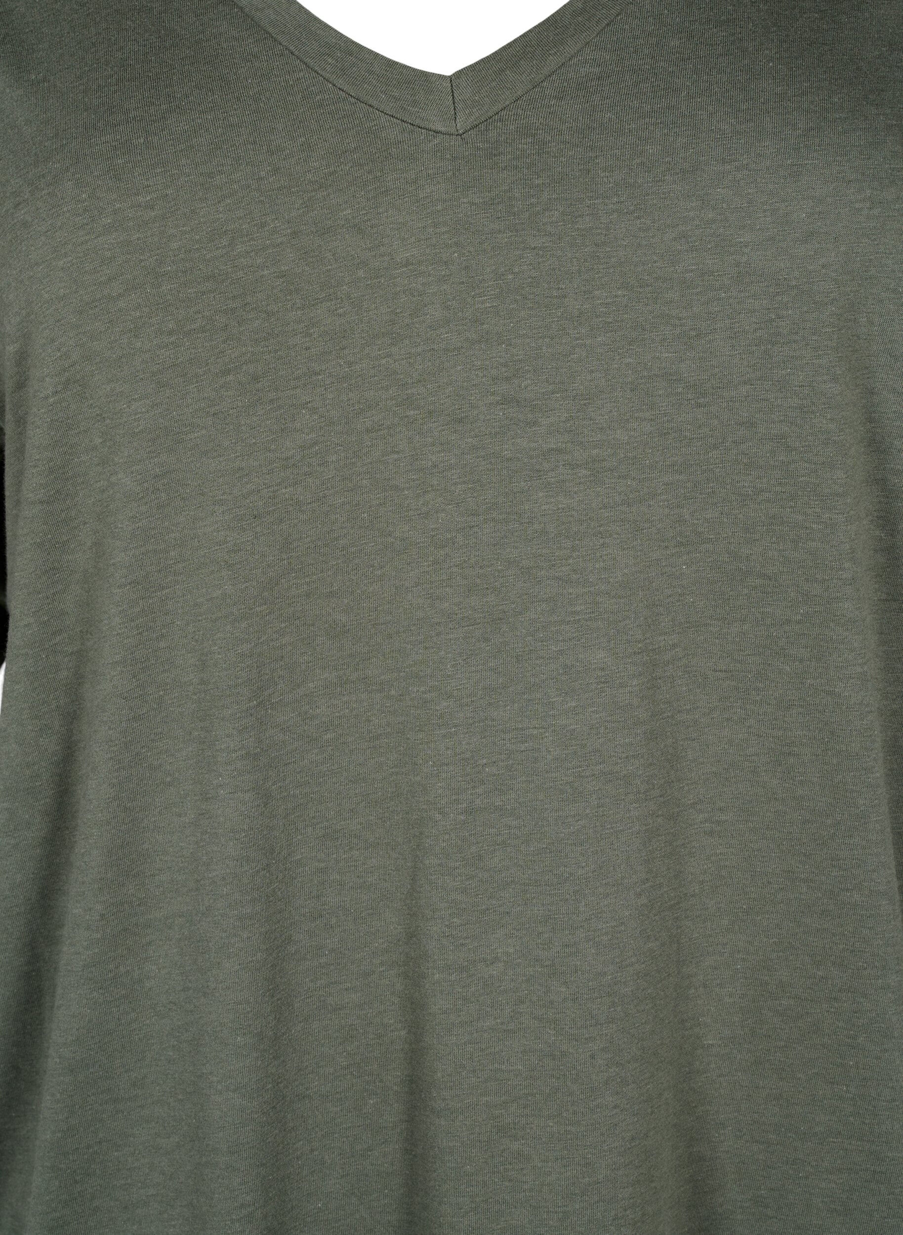 Zizzi Enf&auml;rgad oversize t-shirt med v-hals, Gr&ouml;n, Packshot image number 2