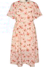 Ankell&aring;ng kl&auml;nning med fladder&auml;rmar och knytsk&auml;rp i midjan, Rosa