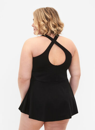Badklänning med korsad rygg och kjol, Black, Model image number 1