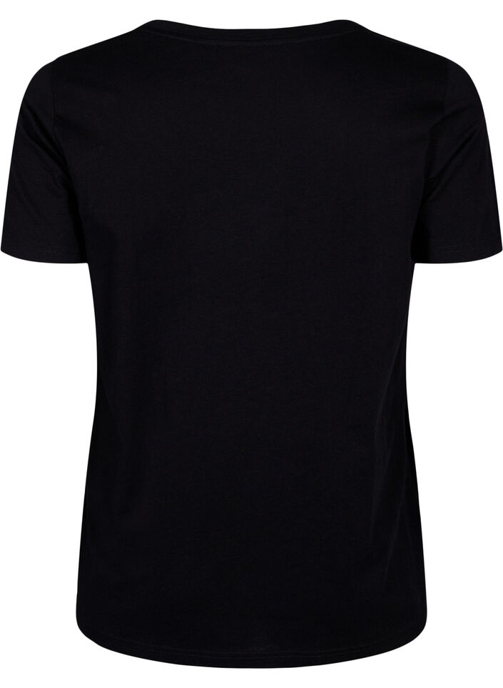 T-shirt i bomull med motiv, Black w. Flower, Packshot image number 1