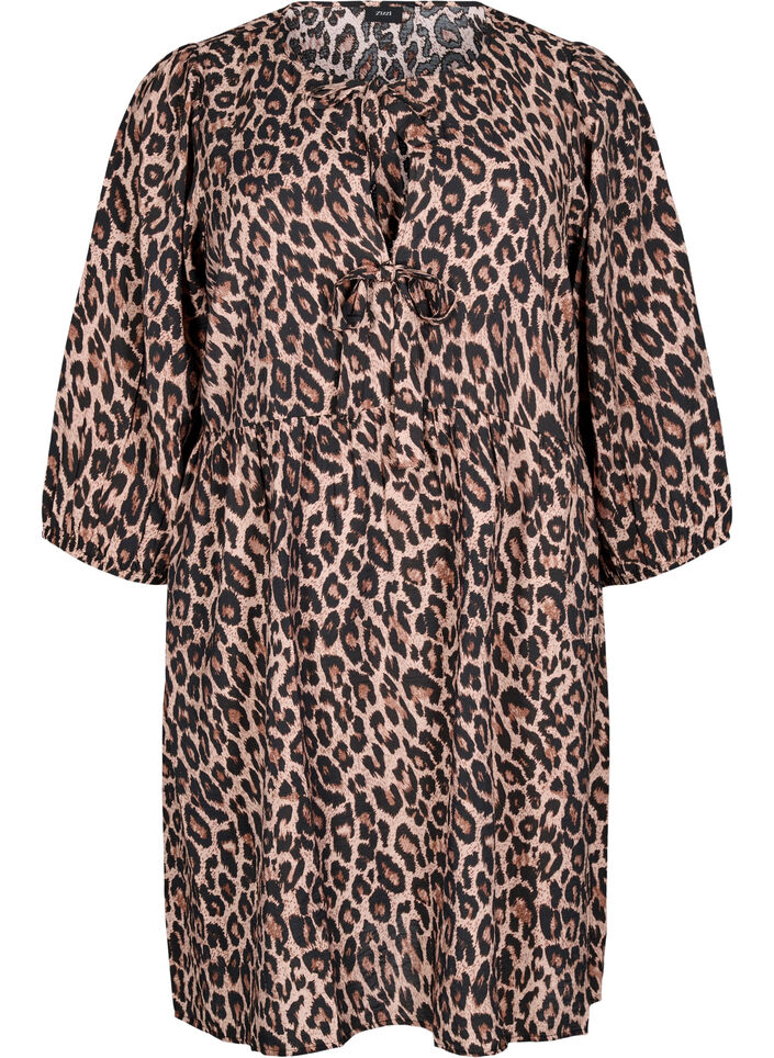 Klänning med rosetter och 3/4-ärmar, LEO AOP, Packshot image number 0