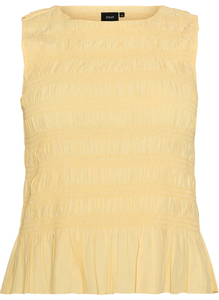 Smocktopp med b&aring;tringning och peplum, Gul, Packshot image number 0