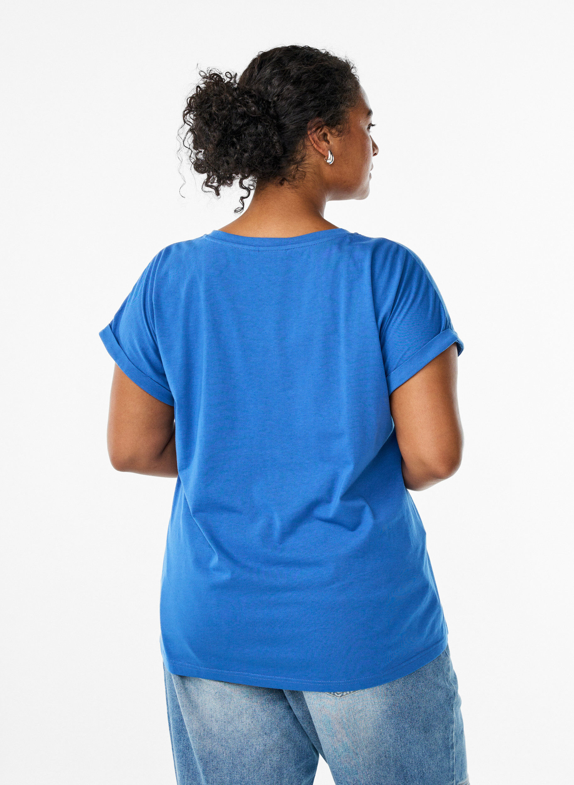 ZizziKort&auml;rmad t-shirt i bomullsblandning, Bl&aring;, Model image number 2