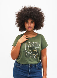 T-shirt i ekologisk bomull med guldtryck, Thyme W. Free, Model