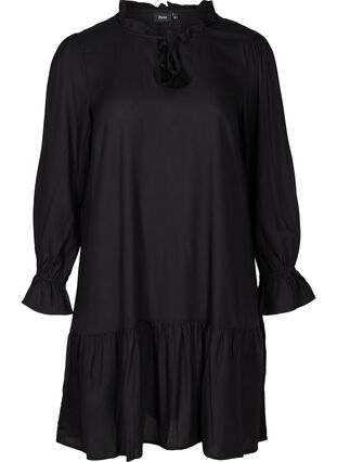 Viskosklänninge med knytdetalj, Black, Packshot image number 0
