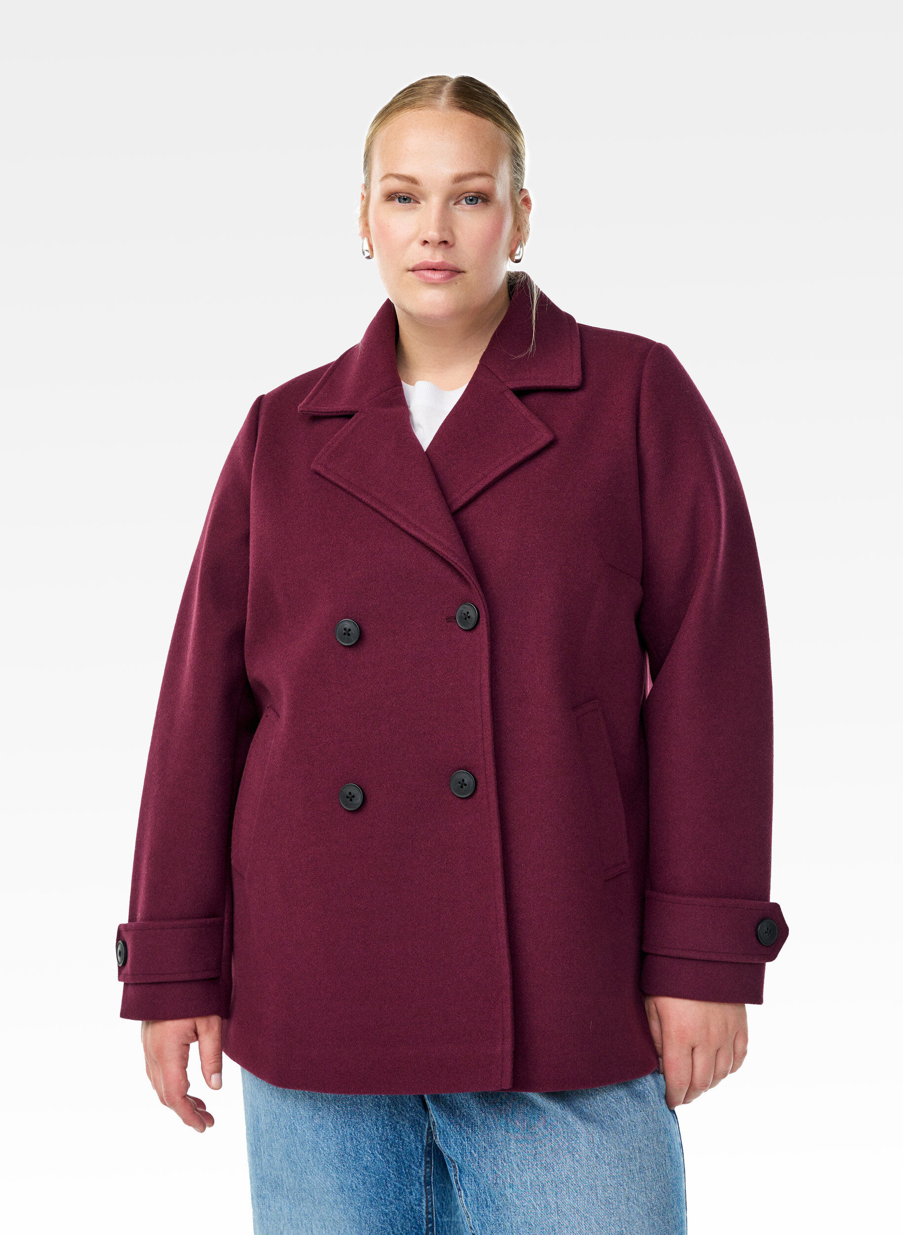 Kort kappa med dubbelkn&auml;ppt kn&auml;ppning, R&ouml;d, Model