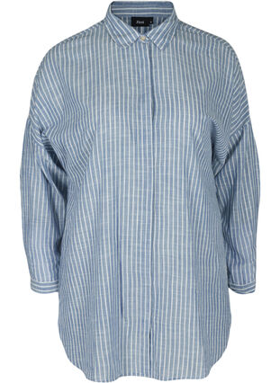 Lång randig skjorta i bomull, Country Blue Stripe, Packshot image number 0