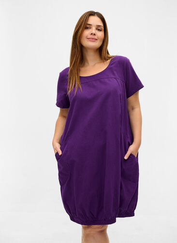 Kortärmad klänning i bomull, Violet Indigo, Model image number 0