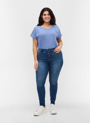 Super slim Amy jeans med rosett och dragkedja, Dark blue, Model image number 4