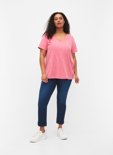 Kortärmad t-shirt med v-hals, Bubblegum Pink, Model image number 1