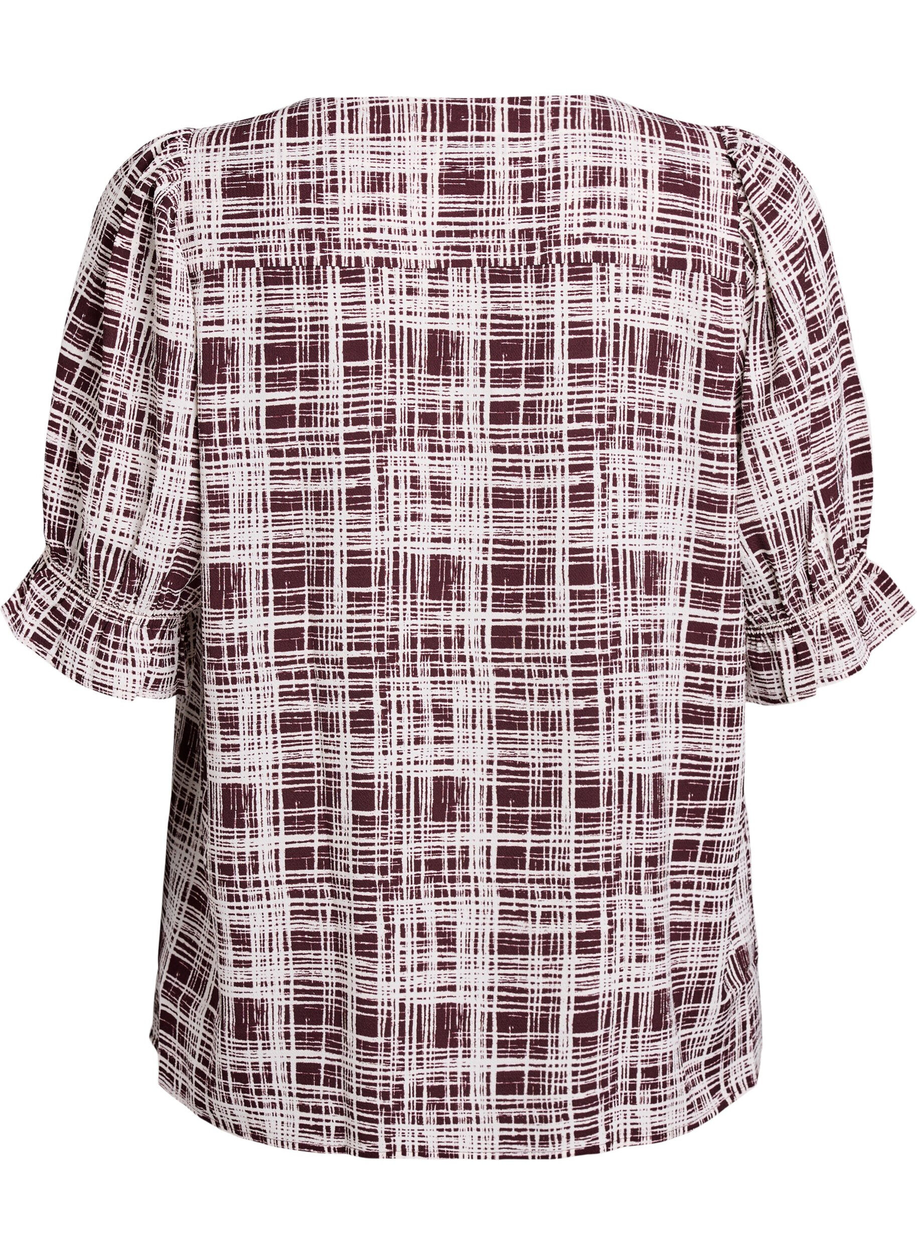 Zizzi Skjortblus med halvl&aring;nga &auml;rmar, M&ouml;rk Bordeaux, Packshot image number 1