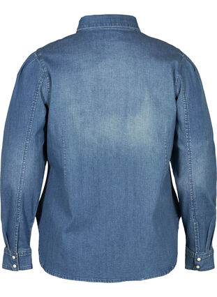 Denimskjorta med puffärmar, Blue denim, Packshot image number 1
