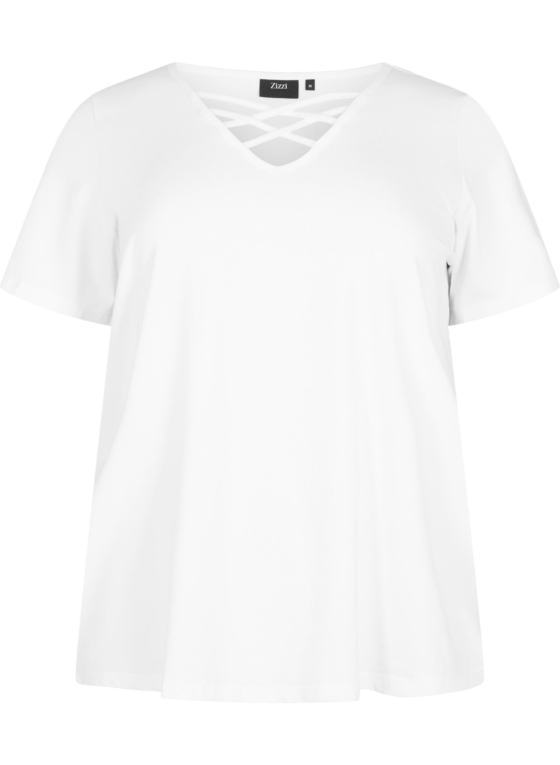 Zizzi V-ringad t-shirt med sn&ouml;r-detaljer, Warm Off-white, Packshot image number 0
