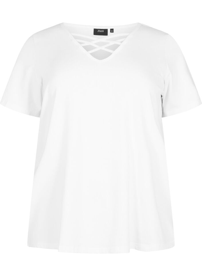 V-ringad t-shirt med snör-detaljer, Warm Off-white, Packshot image number 0