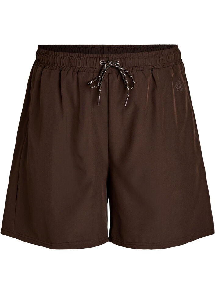 Tr&auml;ningsshorts med innershorts och en mobilficka, Brun, Packshot image number 0