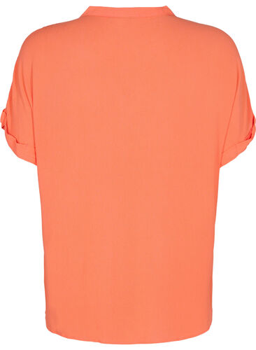 Kortärmad viskosskjorta med v-ringning, Living Coral, Packshot image number 1