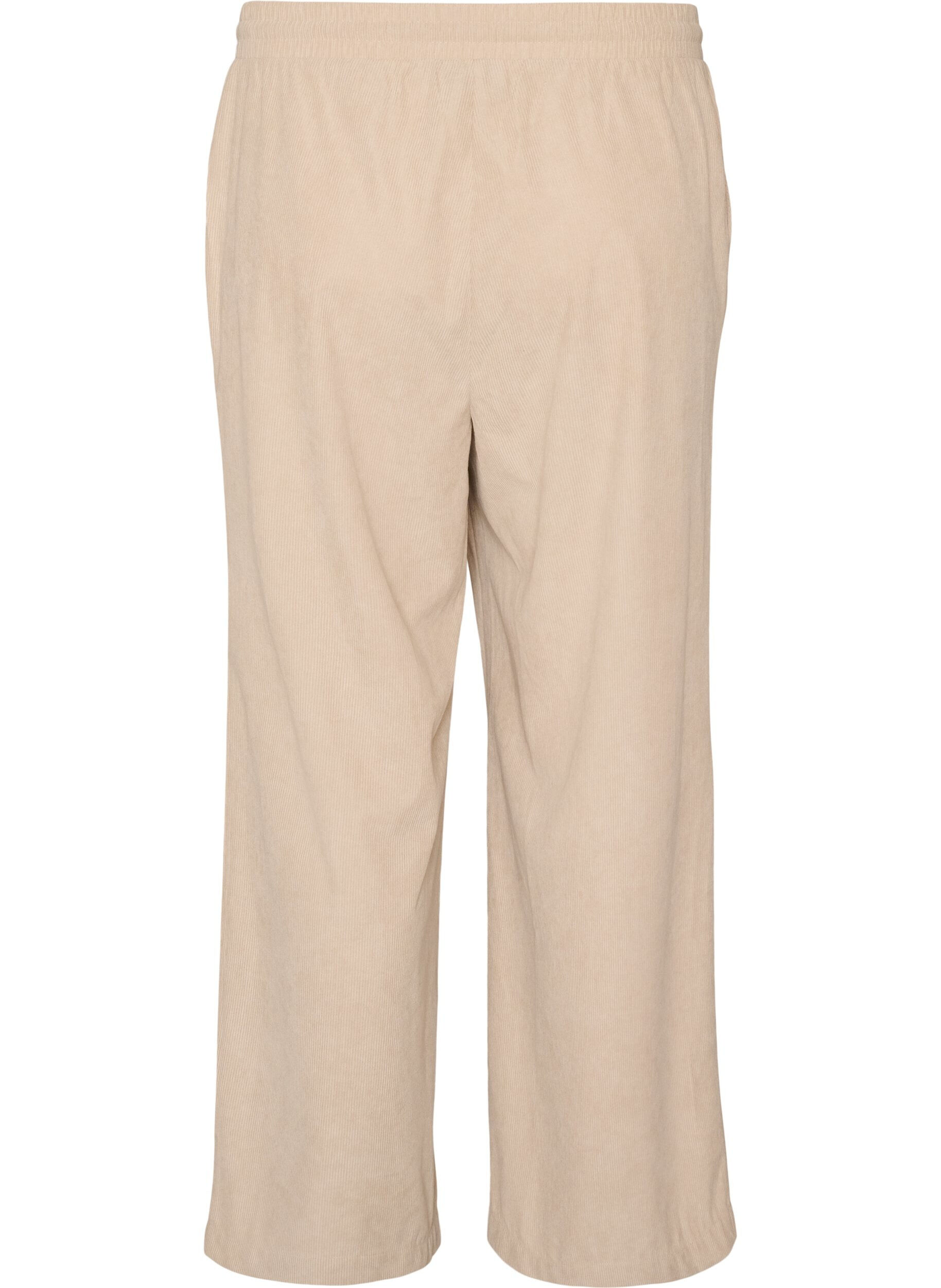 ZizziManchesterbyxor med vida ben och h&ouml;g midja, Beige, Packshot image number 1