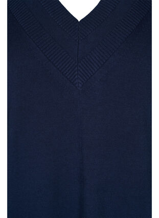 Stickad klänning med v-ringad hals och långa ärmar, Navy Blazer, Packshot image number 2