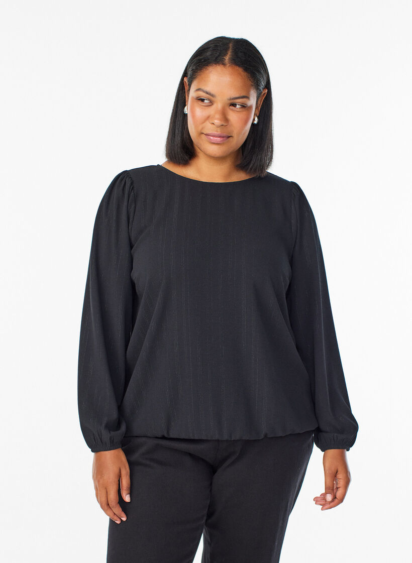 Blus med silverglitter, Svart, Model image number 0