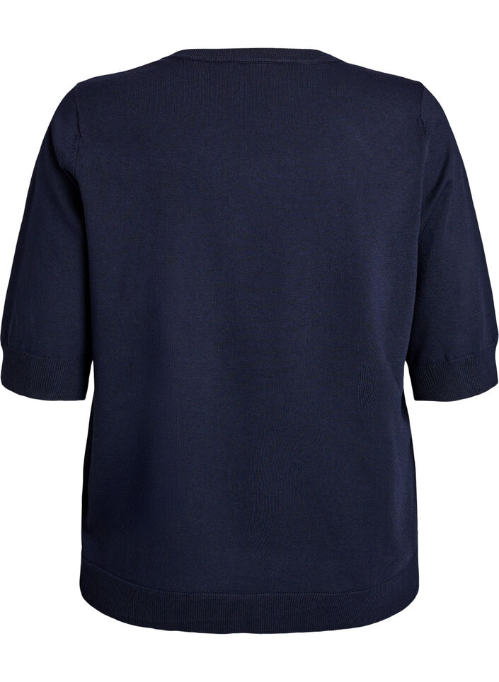 Finstickad blus med korta &auml;rmar, Bl&aring;, Packshot image number 1