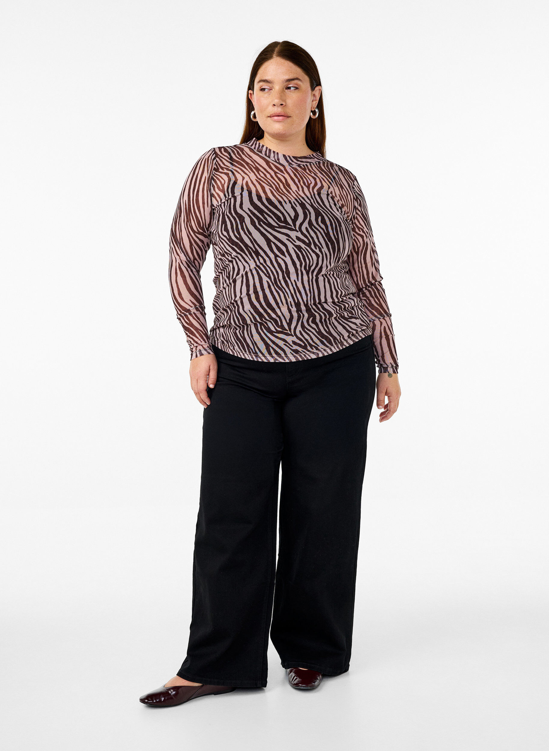 Zizzi Blus i mesh med prickar, Svart, Model image number 1