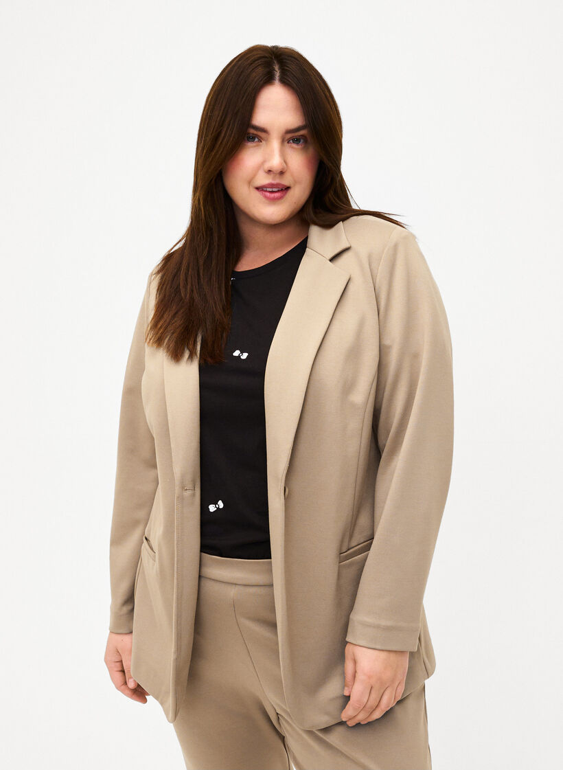 Enkel blazer med knapp, Beige, Model image number 0