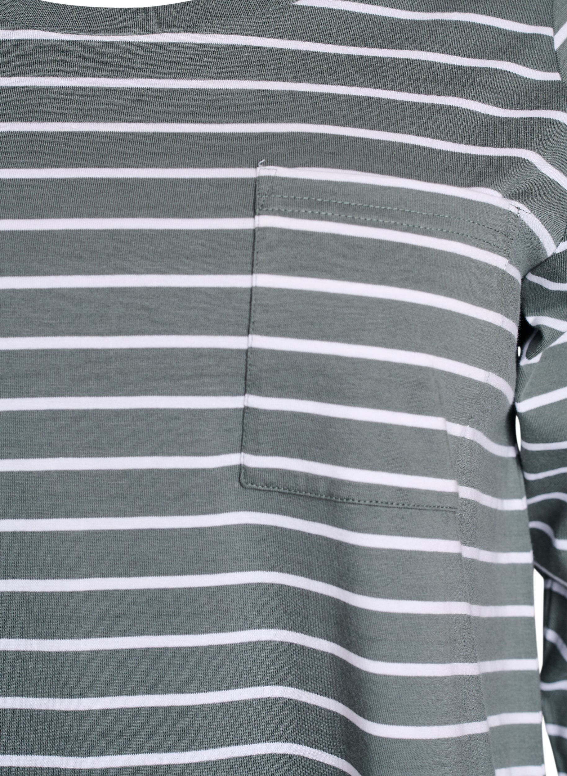 Zizzi Randig nattlinne i ekologisk bomull, Gr&ouml;n, Packshot image number 2