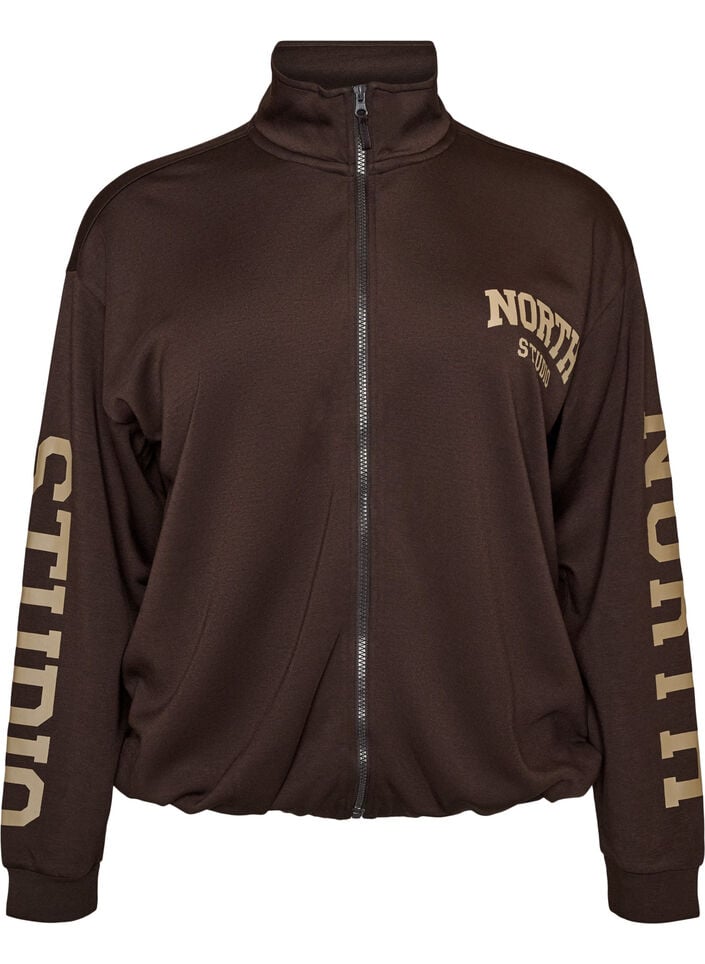 Sportig bomberkofta med dragkedja och h&ouml;g krage, Brun, Packshot image number 0