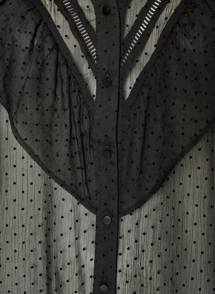 Transparent skjortblus med prickar och volangdetaljer, Svart, Packshot image number 2