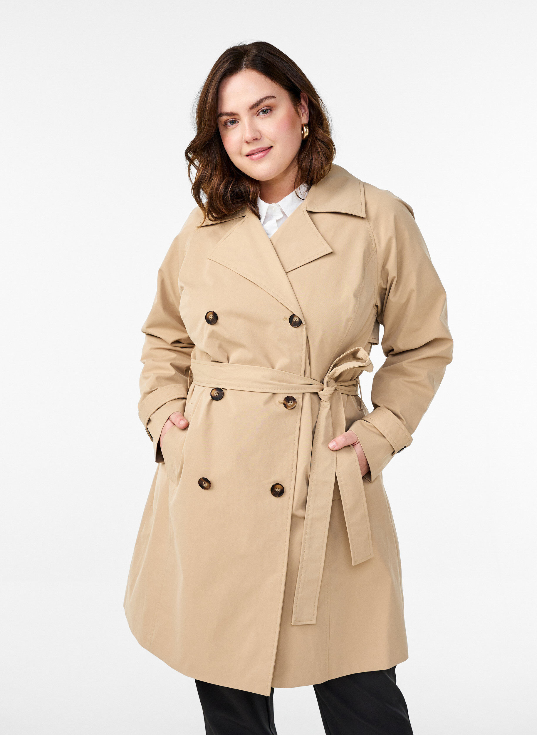 Zizzi Halvl&aring;ng trenchcoat med sk&auml;rp, Incense, Model image number 0