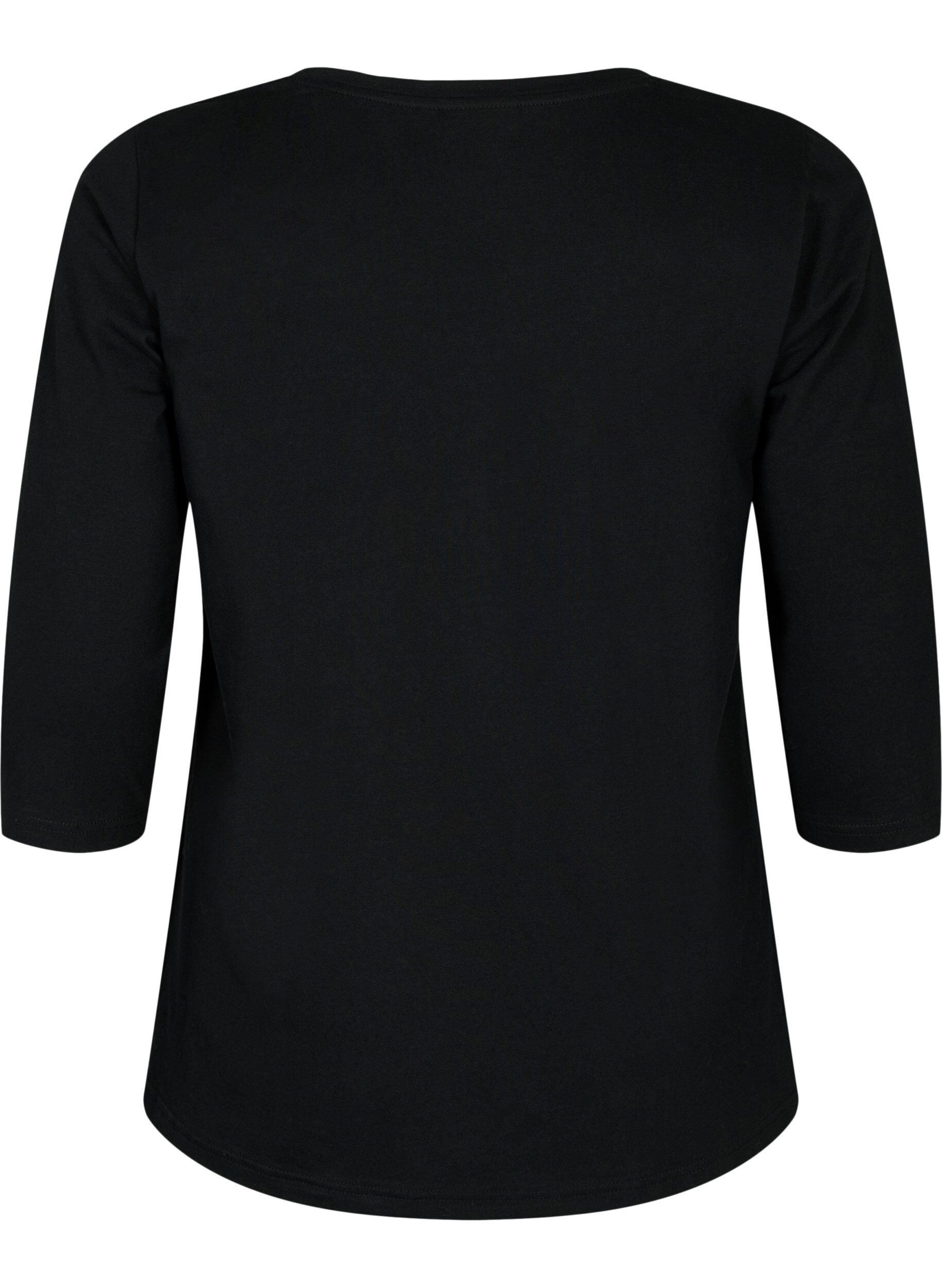 ZizziBomullstr&ouml;ja med 3/4-&auml;rmar, Svart, Packshot image number 1