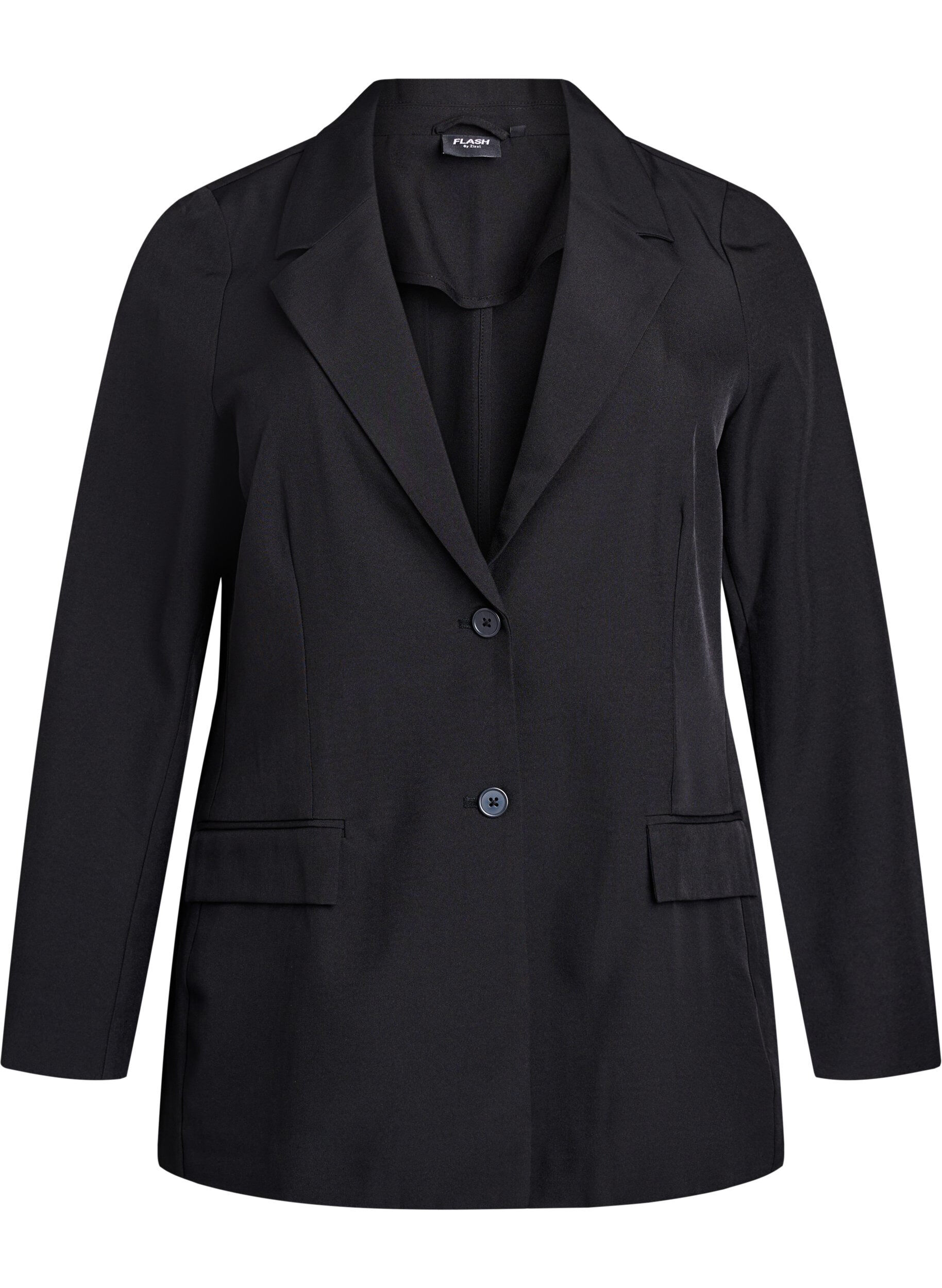 ZizziBlazer med fickor och slitsar, Svart, Packshot image number 0