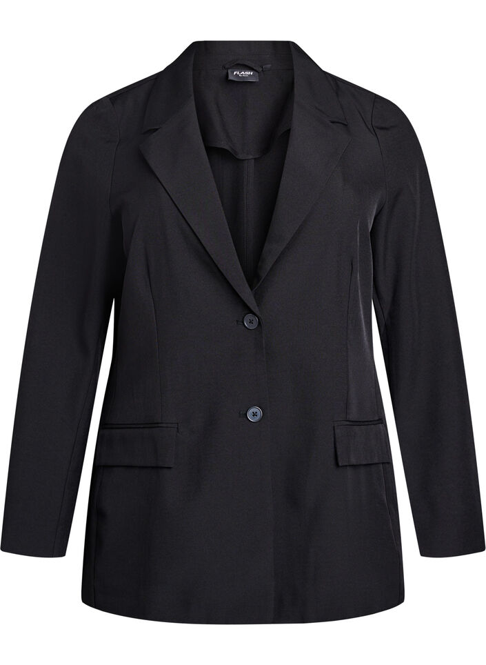 Blazer med fickor och slitsar, Svart, Packshot image number 0