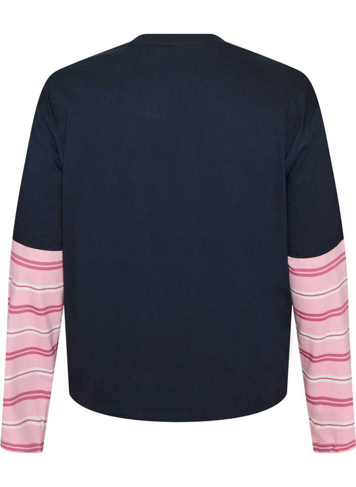 T-shirt med sportig lager-p&aring;-lager-look, Bl&aring;, Packshot image number 1